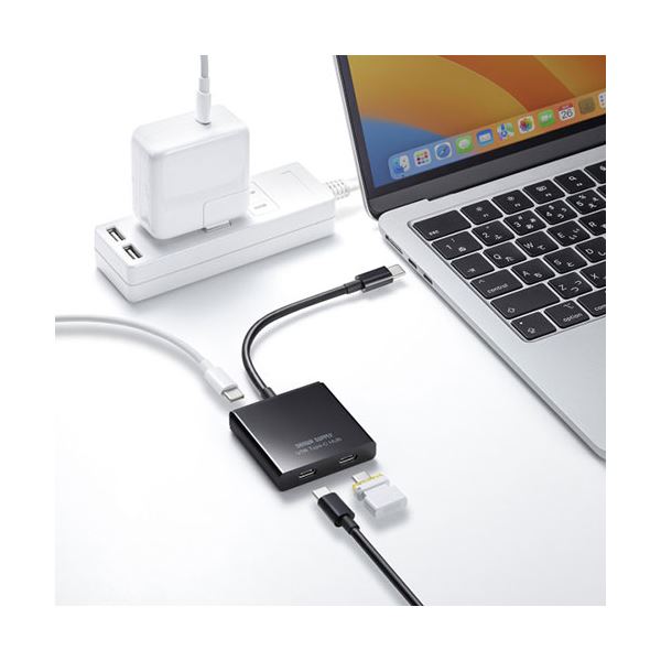 サンワサプライ USB Type-C ハブ（3ポート） Type-C×2 PD専用ポート×1 USB-3TCP12BK
