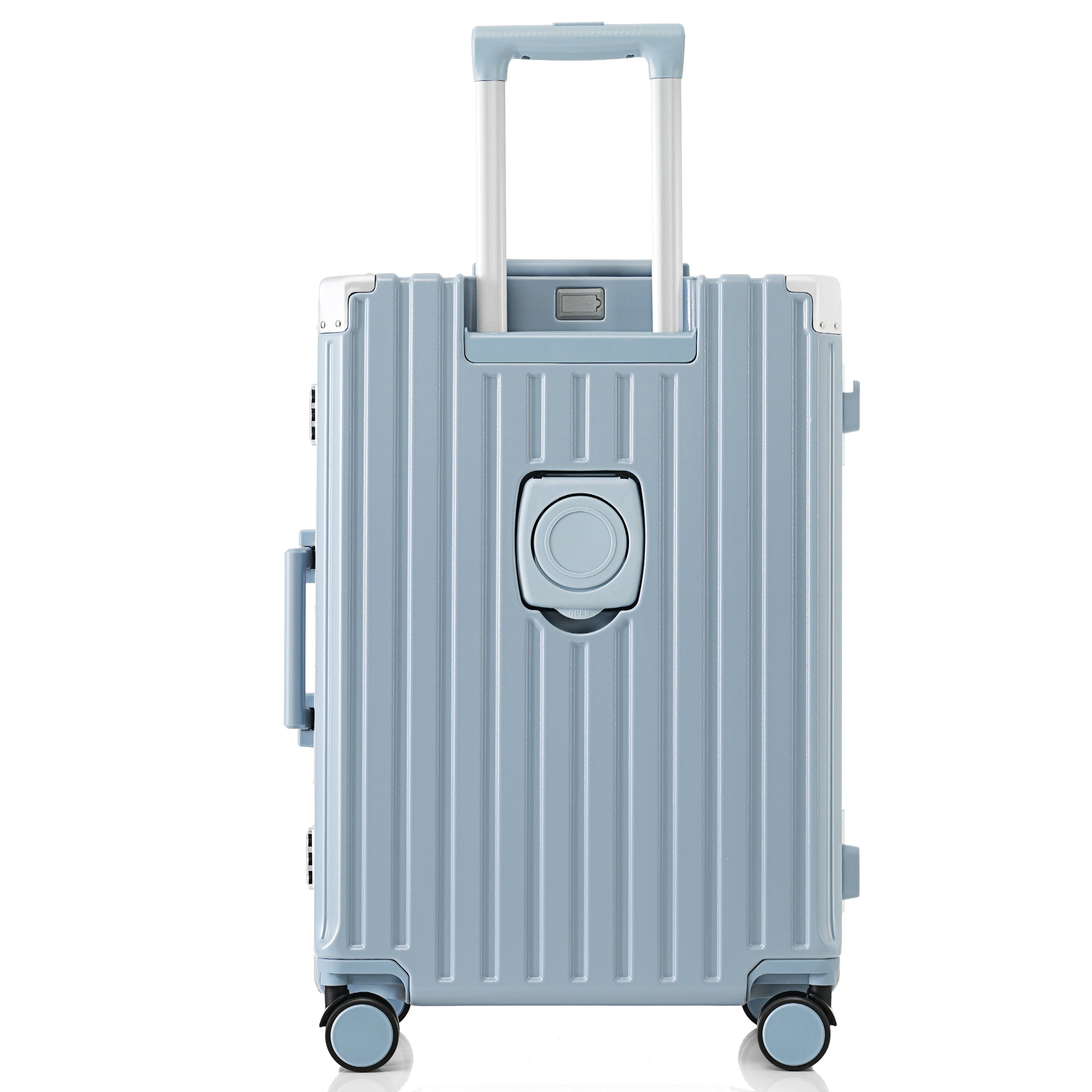 【2枚購入で100円OFF】スーツケース キャリーケース キャリーバッグ Lサイズ フレームタイプ アルミ USBポート付き カップホルダー フック式底足 リンクホルダー 軽量 おしゃれ 電車 静音