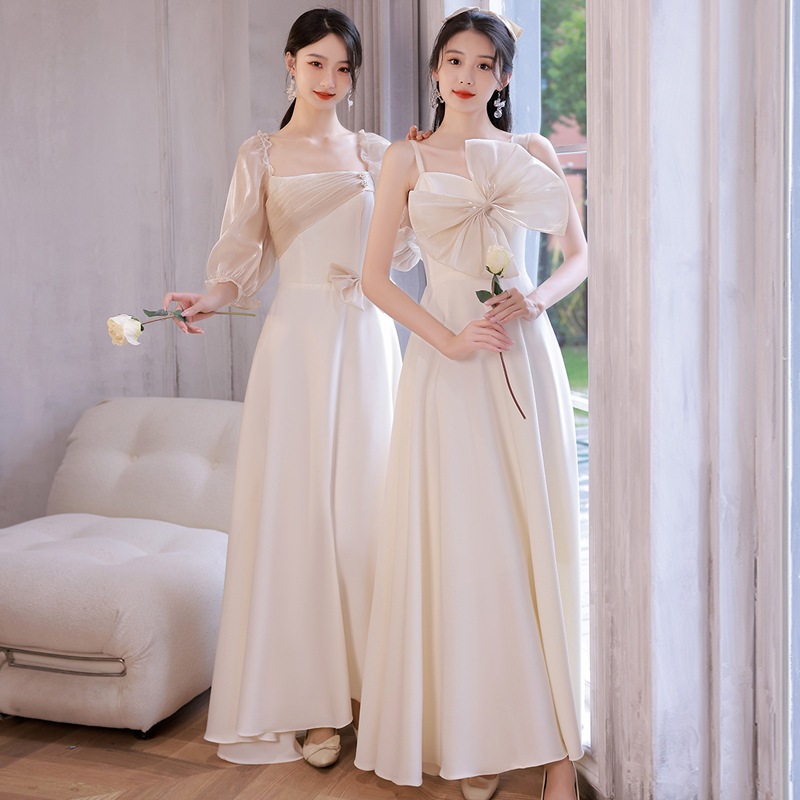 韓国かわいいレディースパーティードレス結婚式 お呼ばれワンピースドレス グレー ロングドレス