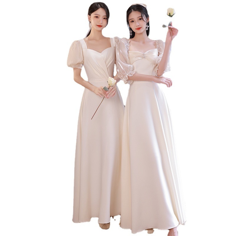 韓国かわいいレディースパーティードレス結婚式 お呼ばれワンピースドレス グレー ロングドレス