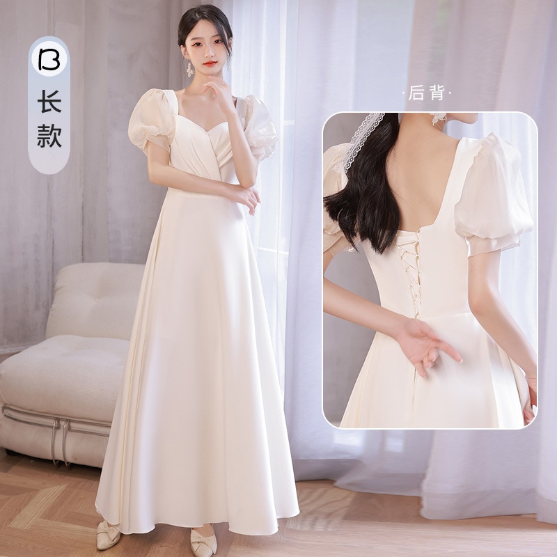 韓国かわいいレディースパーティードレス結婚式 お呼ばれワンピースドレス グレー ロングドレス