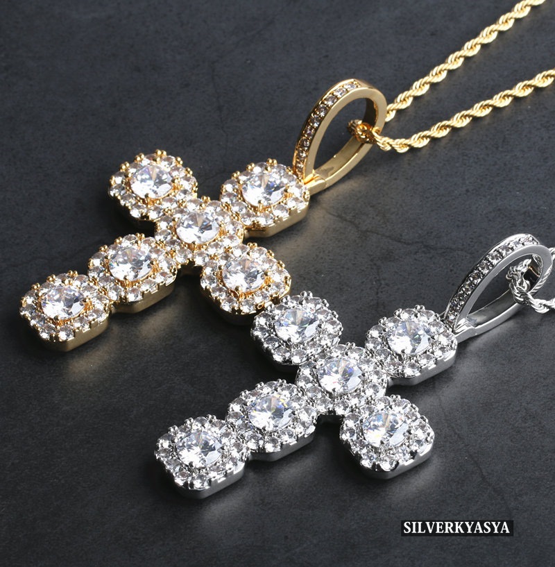 ラージ クロスネックレス CZ [n279]