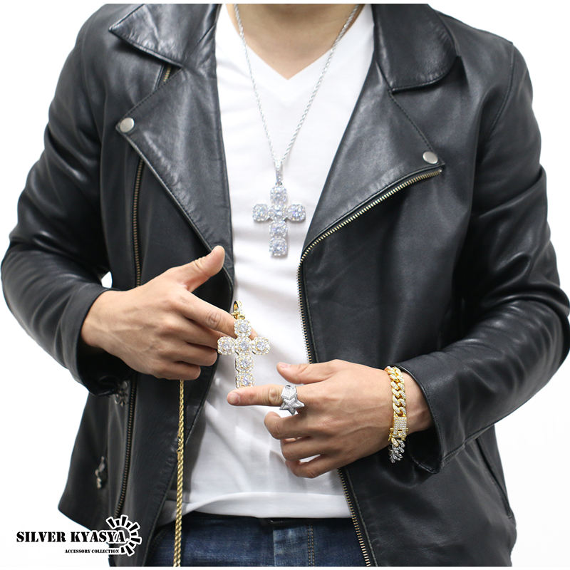 ラージ クロスネックレス CZ [n279]