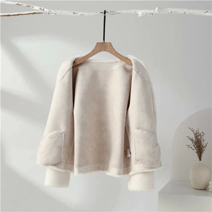 ノーカラー ファーコート ファージャケット レディース vネック ショート丈 ジャケット もこもこ もふもふ 秋冬 冬 秋 ファー ボタン フェイクファー 厚手 防寒 暖かい おしゃれ 大人 可愛い