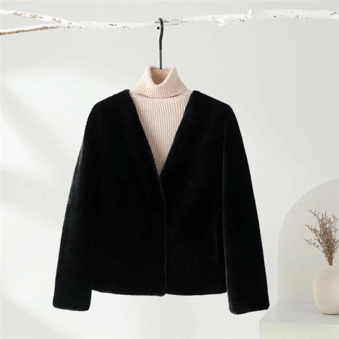 ノーカラー ファーコート ファージャケット レディース vネック ショート丈 ジャケット もこもこ もふもふ 秋冬 冬 秋 ファー ボタン フェイクファー 厚手 防寒 暖かい おしゃれ 大人 可愛い