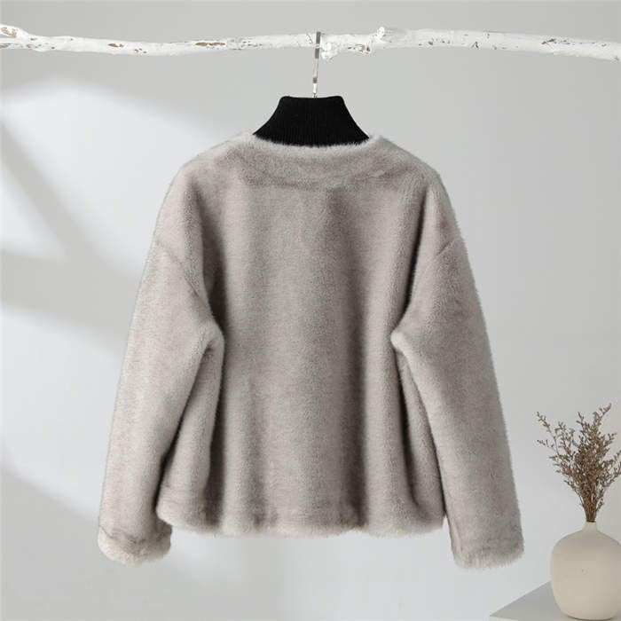 ノーカラー ファーコート ファージャケット レディース vネック ショート丈 ジャケット もこもこ もふもふ 秋冬 冬 秋 ファー ボタン フェイクファー 厚手 防寒 暖かい おしゃれ 大人 可愛い