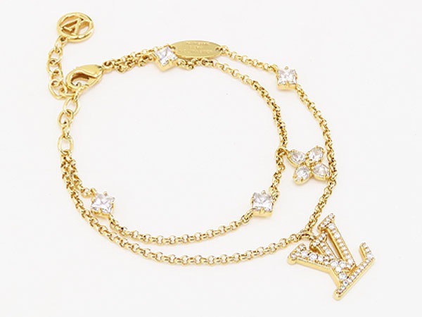 レア美品ルイヴィトンブレスレットレディLVラインストーンダブルチェーンゴールドM1582A