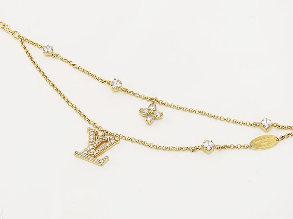 レア美品ルイヴィトンブレスレットレディLVラインストーンダブルチェーンゴールドM1582A