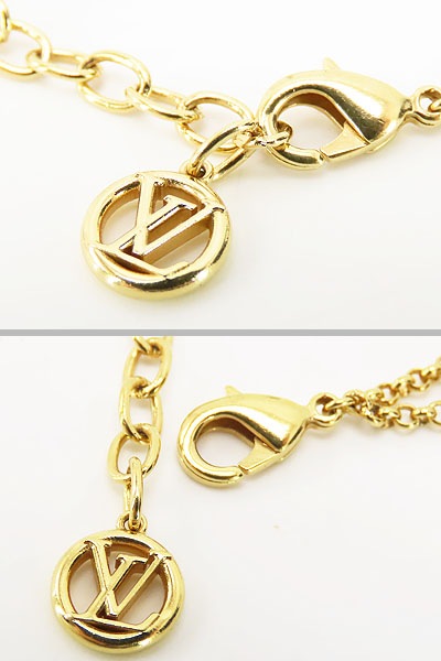 レア美品ルイヴィトンブレスレットレディLVラインストーンダブルチェーンゴールドM1582A