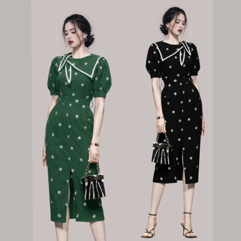 ワンピース レディース 花柄ワンピース パフスリーブ タイトワンピース ロングワンピース