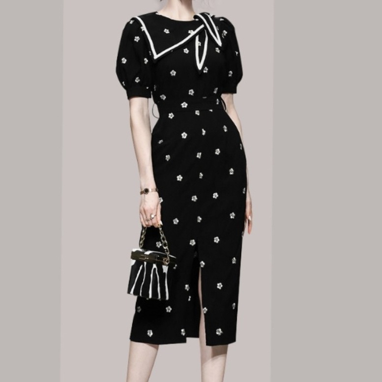 ワンピース レディース 花柄ワンピース パフスリーブ タイトワンピース ロングワンピース