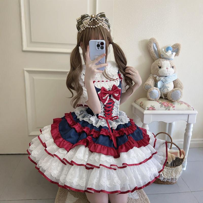 Lolita夏可爱JSK短款公主裙洛丽塔大童吊带蕾丝派对迪士尼蓬蓬裙 Lolita夏可爱JSK短款公主裙洛丽塔大童吊带蕾丝派对迪士尼蓬蓬裙