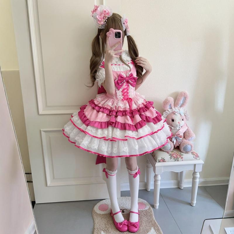 Lolita夏可爱JSK短款公主裙洛丽塔大童吊带蕾丝派对迪士尼蓬蓬裙 Lolita夏可爱JSK短款公主裙洛丽塔大童吊带蕾丝派对迪士尼蓬蓬裙
