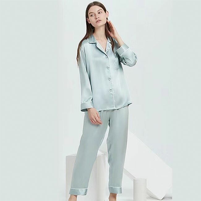 パジャマ シルク100% レディース 19匁 絹 シルクパジャマ 女性 長袖 前開き 冷感 ナイトウ