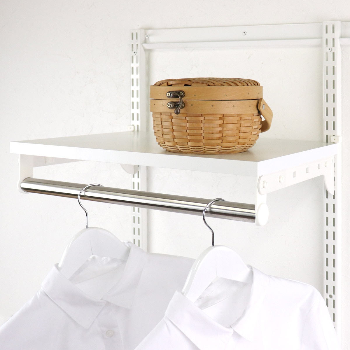 壁面収納 フィットラック 棚 パイプ付き ＴＰセット 幅45cm 奥行60cm 棚板 ハンガーラック DIY 収納 吊り下げ収納 クローゼット ホワイト 可動棚 オープンラック 収納ラック