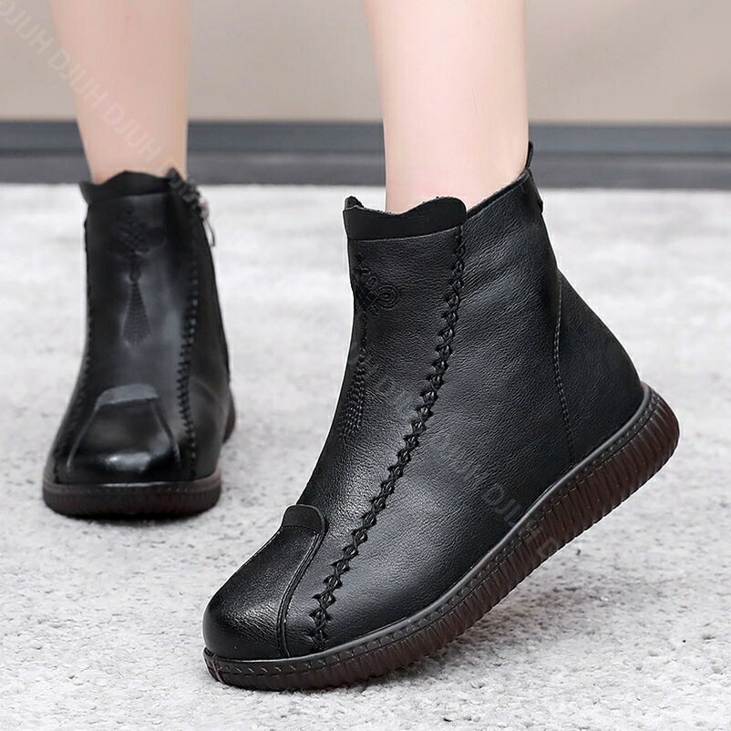 レディース ショートブーツ サイドジップ 柔らかい 歩きやすい カジュアル 滑りにくい 柔らかい 幅広 ラウンドトゥ ローヒール アンクルブーツ ハイカット 防寒 ブーツ おしゃれ スノーシューズ 暖