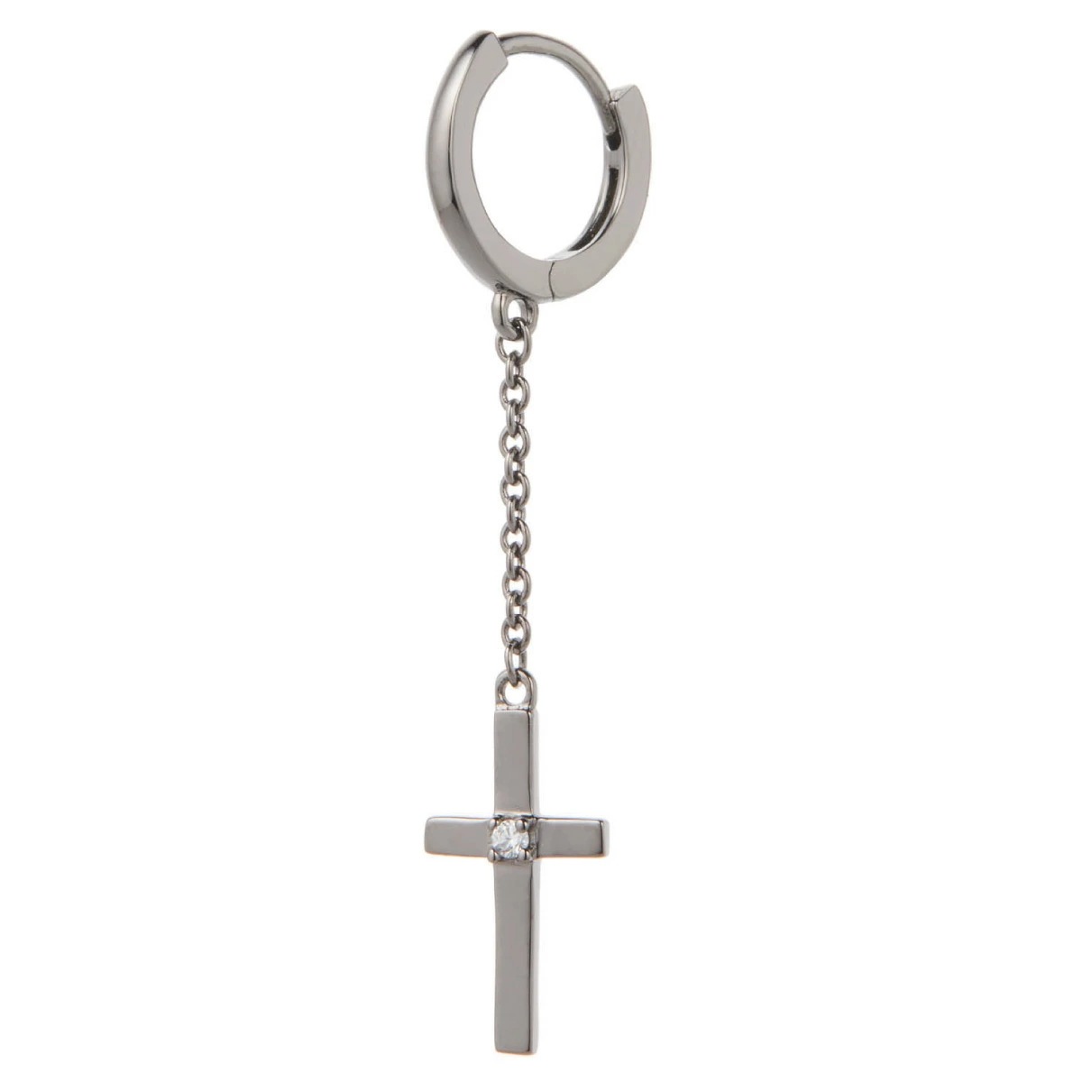 ピアス シルバー925 キュービックジルコニア 片耳用 1個売り フープ 十字架 クロス 揺れる ピアス シルバー925 キュービックジルコニア 片耳用 1個売り フープ 十字架 クロス 揺れる