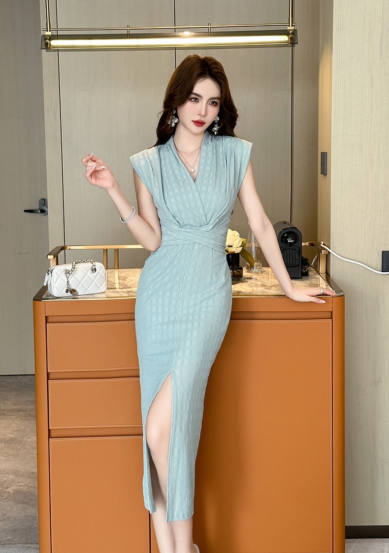 2024夏新品 ノースリーブ ニットワンピース スリット ドレス パーティー キャバ 大人 同窓会 披露宴 卒業式 結婚式 演奏会 ウェディング 二次会 メガ割