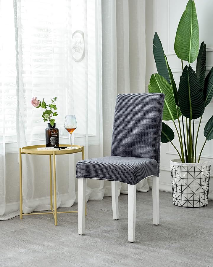 椅子カバー チェアカバー 背もたれあり 伸縮 洗える ノーアイロン 取り外し可能 無地 オフィス 家庭 ホテル レストラン Ｍx６枚(ダークグレー, Ｍx６枚)