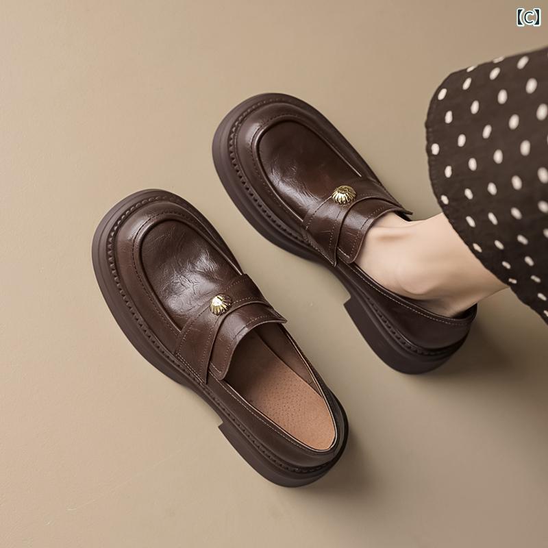 ローファー レディース 通学 通勤 学生 カレッジ 仕事 オフィス 秋冬 革 ラウンドトゥ 女性 女性 ベルベット ミディアム ヒール 太い ヒール 深口 シングル シューズ 女性 ウール 靴