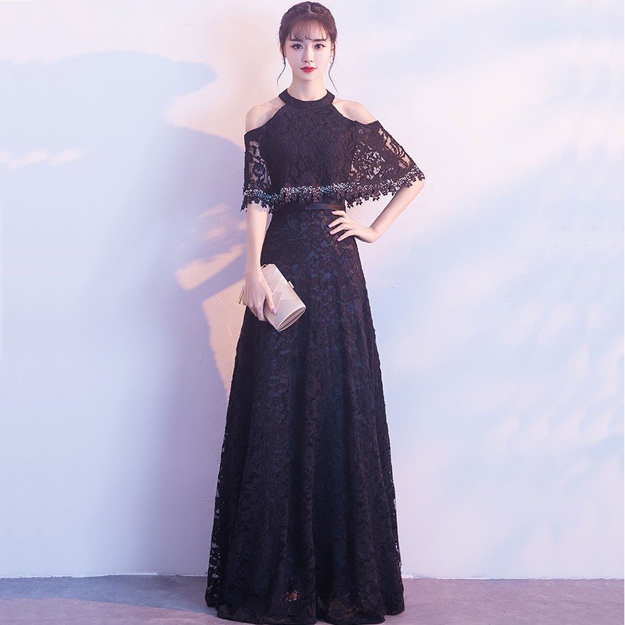 パーティードレス 演奏会 結婚式 カラードレス 黒 ロング 安い イブニングドレス 二次会 花嫁 フ