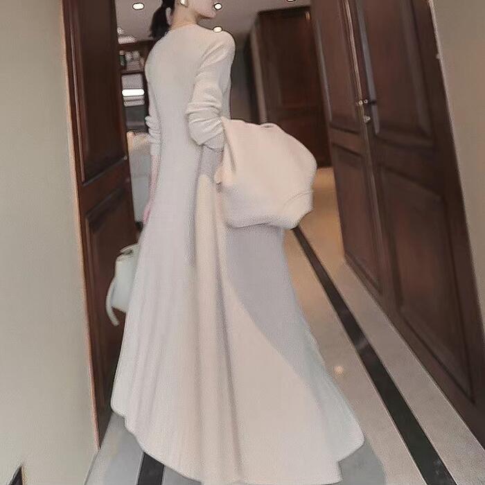 ニット ワンピース ドレス ワンピ 袖あり レディース エレガント きれいめ カジュアル ミモレ丈 長袖 大人 可愛い フェミニン