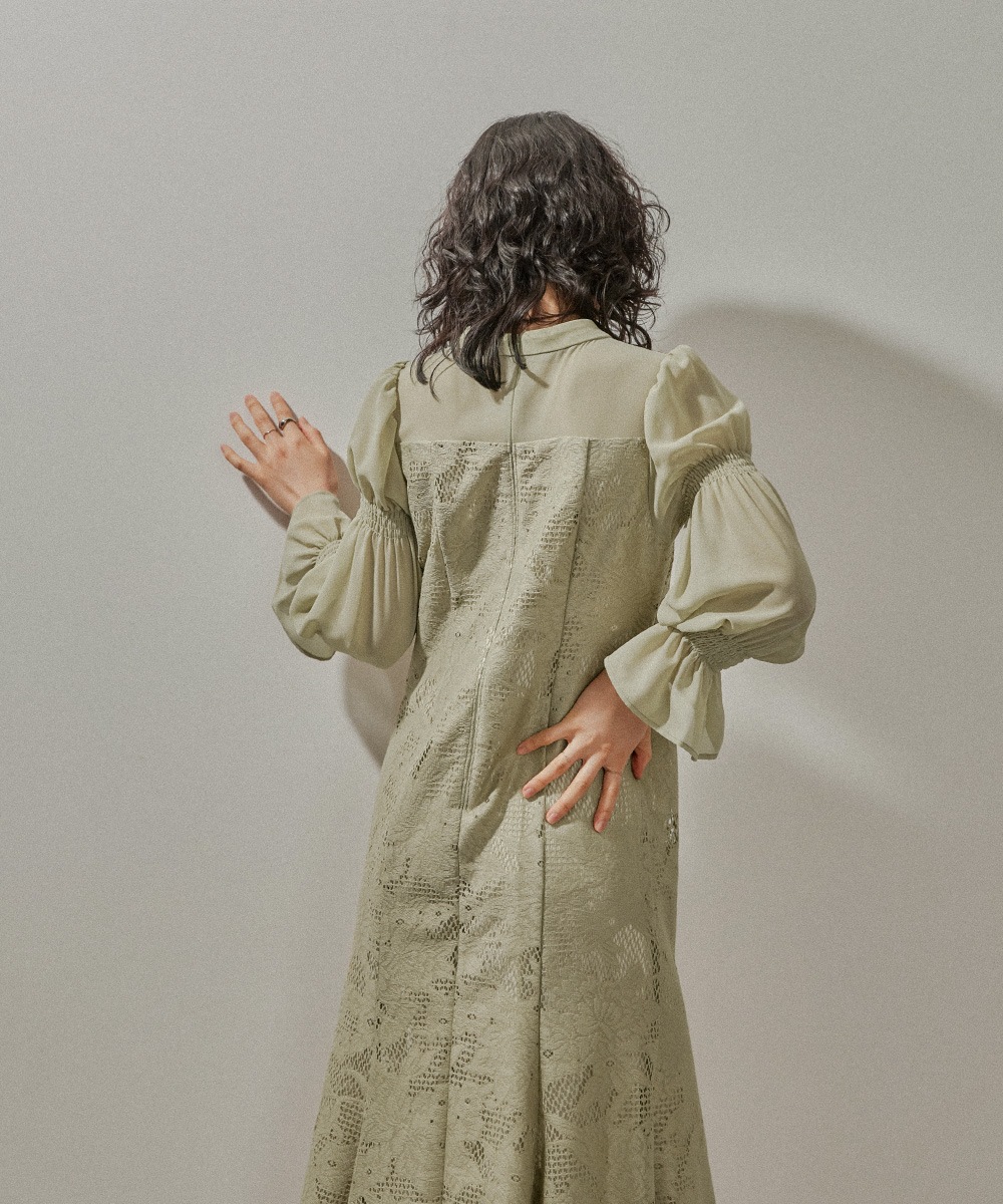 レースシフォンマーメイドドレス パーティードレス 結婚式 ワンピース 総レース 花柄 シアー 切り替え キャンディ袖 フレア お呼ばれ パーティー 二次会 披露宴 謝恩会 成人式 同窓会 卒業式