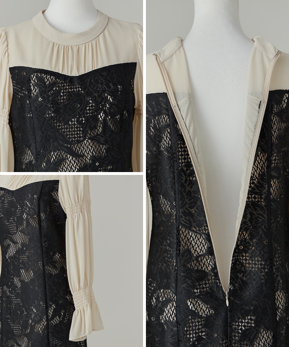 レースシフォンマーメイドドレス パーティードレス 結婚式 ワンピース 総レース 花柄 シアー 切り替え キャンディ袖 フレア お呼ばれ パーティー 二次会 披露宴 謝恩会 成人式 同窓会 卒業式