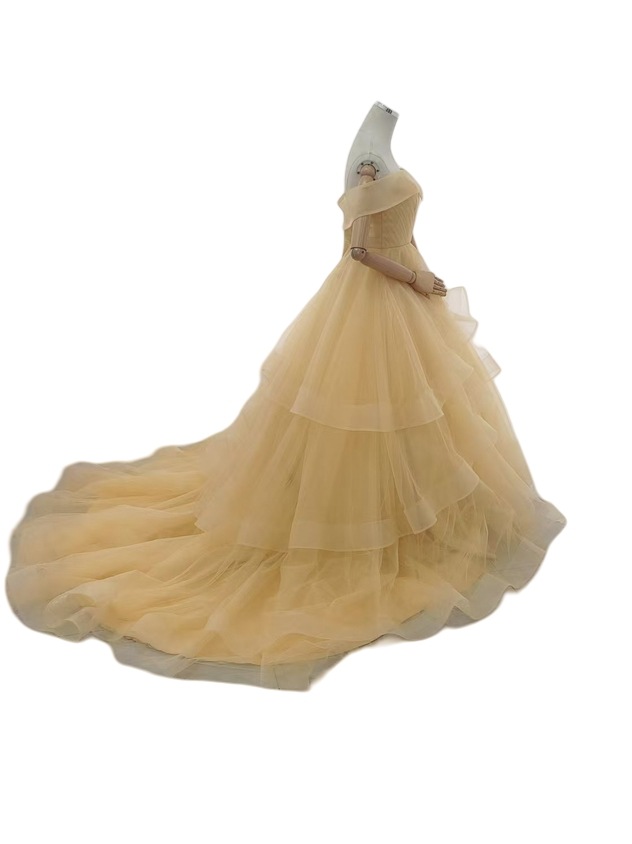 カラードレス パステルイエロー オフショルダー ラッフルフリル 可愛い ファスナー 演奏会 カラードレス パステルイエロー オフショルダー ラッフルフリル 可愛い ファスナー 演奏会