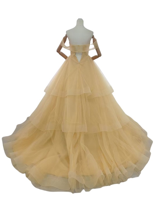 カラードレス パステルイエロー オフショルダー ラッフルフリル 可愛い ファスナー 演奏会 カラードレス パステルイエロー オフショルダー ラッフルフリル 可愛い ファスナー 演奏会