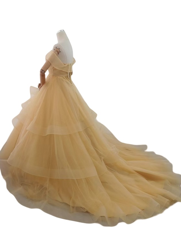 カラードレス パステルイエロー オフショルダー ラッフルフリル 可愛い ファスナー 演奏会 カラードレス パステルイエロー オフショルダー ラッフルフリル 可愛い ファスナー 演奏会