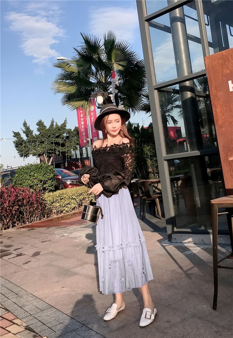 3111.ロング丈 ウエストゴムチュールスカート(ライトグレー) 3111.ロング丈 ウエストゴムチュールスカート(ライトグレー)