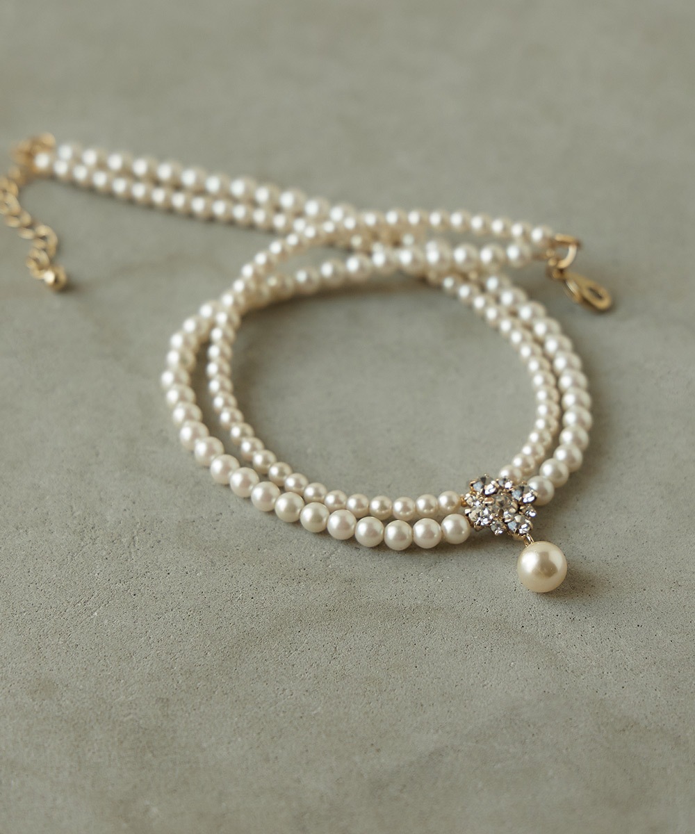 ネックレス パール ビジュー チョーカー ショート 2連 小粒パール レディース アクセサリー ジュエリー 上品 ゴールド 普段使い フォーマル パーティー 結婚式 セレモニー 入学式 卒業式