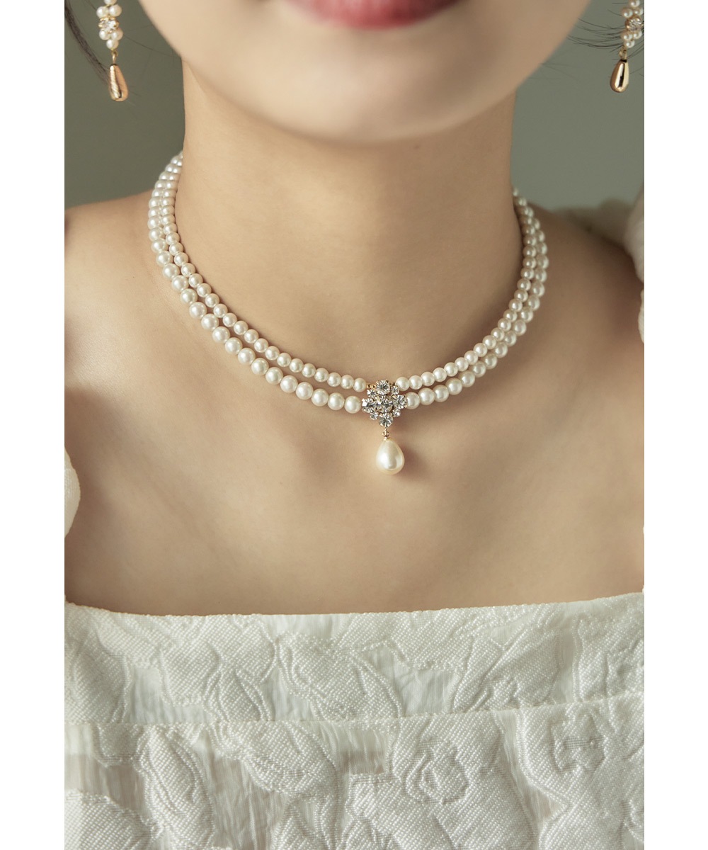 ネックレス パール ビジュー チョーカー ショート 2連 小粒パール レディース アクセサリー ジュエリー 上品 ゴールド 普段使い フォーマル パーティー 結婚式 セレモニー 入学式 卒業式