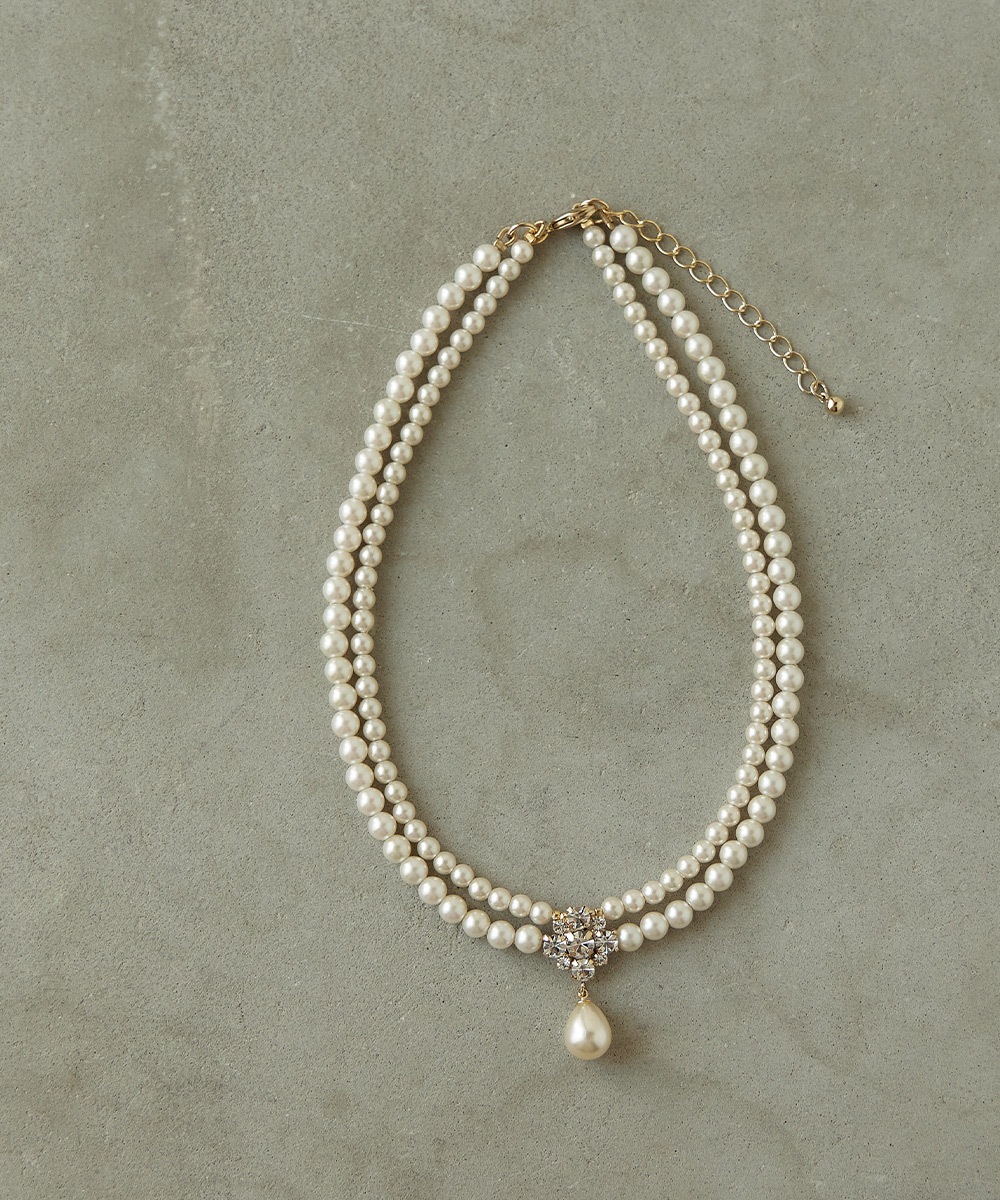 ネックレス パール ビジュー チョーカー ショート 2連 小粒パール レディース アクセサリー ジュエリー 上品 ゴールド 普段使い フォーマル パーティー 結婚式 セレモニー 入学式 卒業式