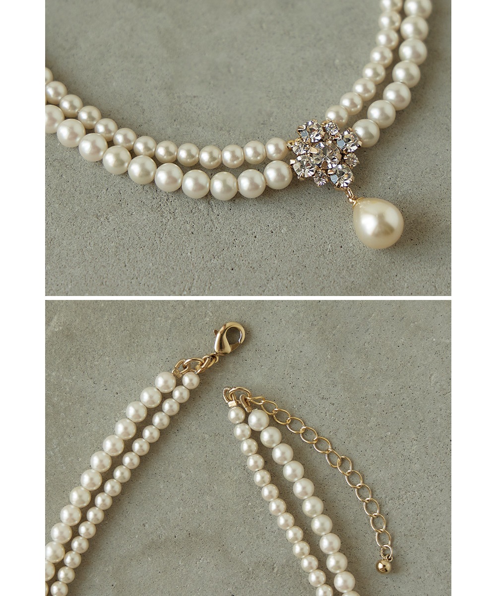 ネックレス パール ビジュー チョーカー ショート 2連 小粒パール レディース アクセサリー ジュエリー 上品 ゴールド 普段使い フォーマル パーティー 結婚式 セレモニー 入学式 卒業式