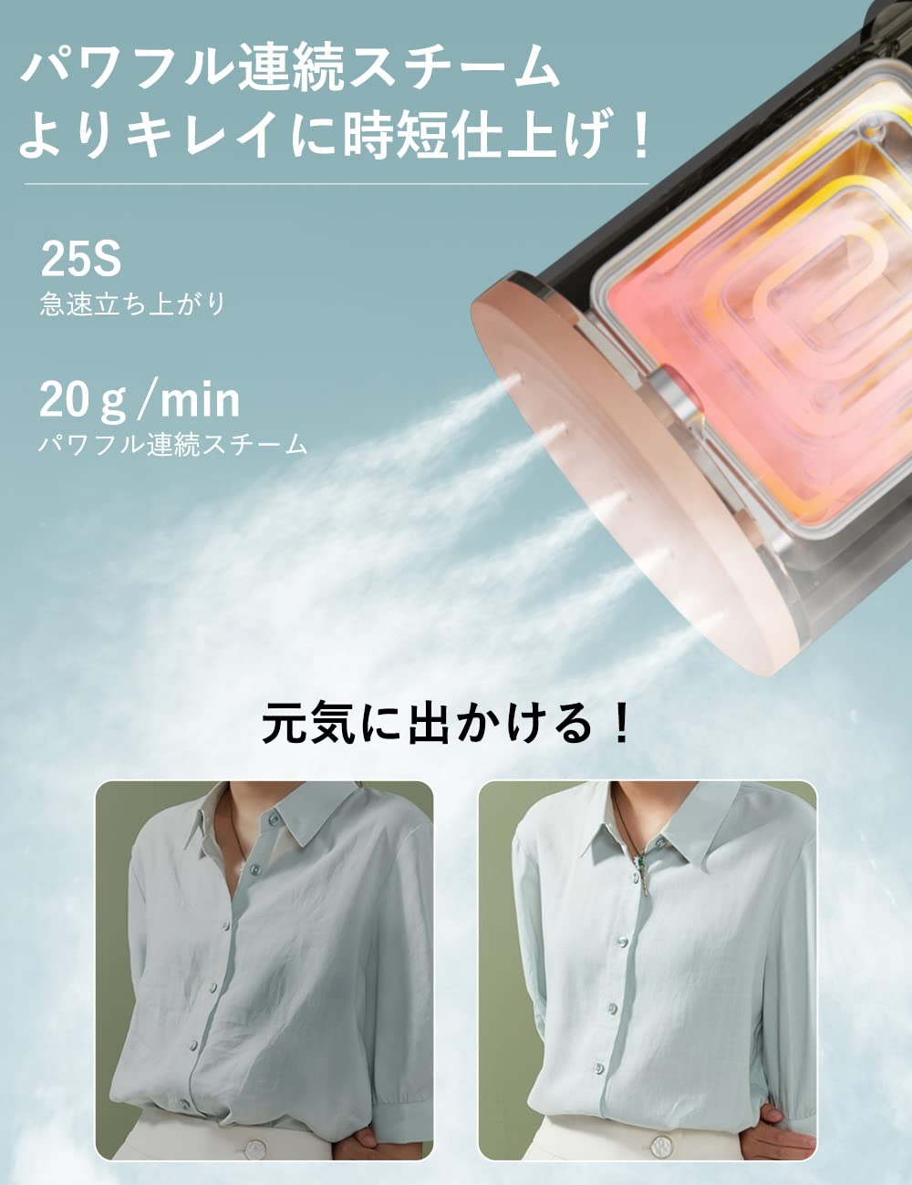 スチームアイロン【2024革新型】衣類スチーマー 25秒立ち上がり 8分連続スチーム ハンガーにかけたまま シワ伸ばし 折り畳み式 115ML大容量タンク 操作簡単 持ち運びやすい 家庭用 旅行用 日