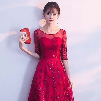 得価格安 カラードレス 安い 赤 パーティードレス : レディース服 最安値格安