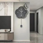 壁掛け時計 ウォールクロック フラワーモチーフ 蝶々 アナログ時計 サイレント 静音 おしゃれ 花 モノトーン シック ブラック シンプル 北欧 リビングルーム 寝室 インテリア 贈り物