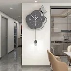 壁掛け時計 ウォールクロック フラワーモチーフ 蝶々 アナログ時計 サイレント 静音 おしゃれ 花 モノトーン シック ブラック シンプル 北欧 リビングルーム 寝室 インテリア 贈り物