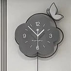 壁掛け時計 ウォールクロック フラワーモチーフ 蝶々 アナログ時計 サイレント 静音 おしゃれ 花 モノトーン シック ブラック シンプル 北欧 リビングルーム 寝室 インテリア 贈り物