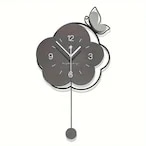 壁掛け時計 ウォールクロック フラワーモチーフ 蝶々 アナログ時計 サイレント 静音 おしゃれ 花 モノトーン シック ブラック シンプル 北欧 リビングルーム 寝室 インテリア 贈り物
