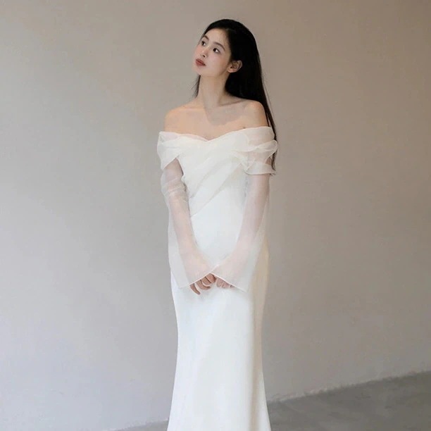 今年人気爆発中結婚式 フランスドレス ワンピース ワンショルダー サテン ウエディングドレス 花嫁 披露宴 二次会 謝恩会 発表会 演奏会 女子会