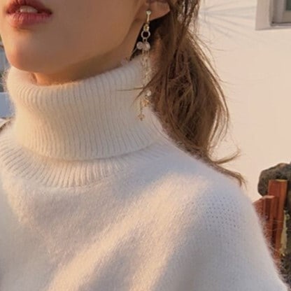 タートルネックセーター ホワイト ピンク イエロー ワンピース ニットソー セーター スリム 細身