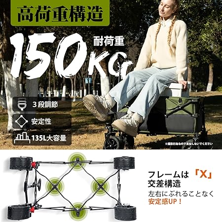 キャリーワゴン【10CM極太タイヤ·ブレーキ付】大容量135L 耐荷重150kg コンパクト 自立収納 ワンタッチ収束型 アウトドアワゴン 静音 キャンプ カート キャンプ ワゴン キャンプ キャリー キャリーワゴン【10CM極太タイヤ·ブレーキ付】大容量135L 耐荷重150kg コンパクト 自立収納 ワンタッチ収束型 アウトドアワゴン 静音 キャンプ カート キャンプ ワゴン キャンプ キャリー