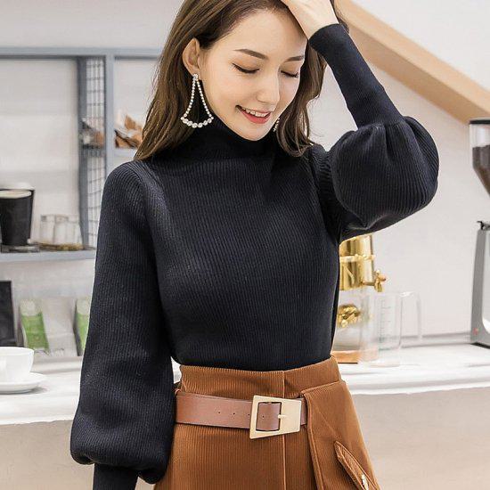 タートルネック インナー レディース 大きいサイズ ニット ハイネック 長袖 長袖ニット かわいい おしゃれ お出かけ デート ディナー 清楚 バルーン袖 細見え 華奢見え 上品 高見え 高級感 エレ