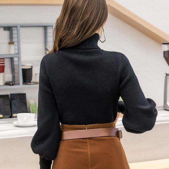 タートルネック インナー レディース 大きいサイズ ニット ハイネック 長袖 長袖ニット かわいい おしゃれ お出かけ デート ディナー 清楚 バルーン袖 細見え 華奢見え 上品 高見え 高級感 エレ