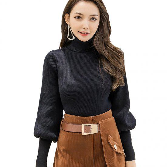 タートルネック インナー レディース 大きいサイズ ニット ハイネック 長袖 長袖ニット かわいい おしゃれ お出かけ デート ディナー 清楚 バルーン袖 細見え 華奢見え 上品 高見え 高級感 エレ