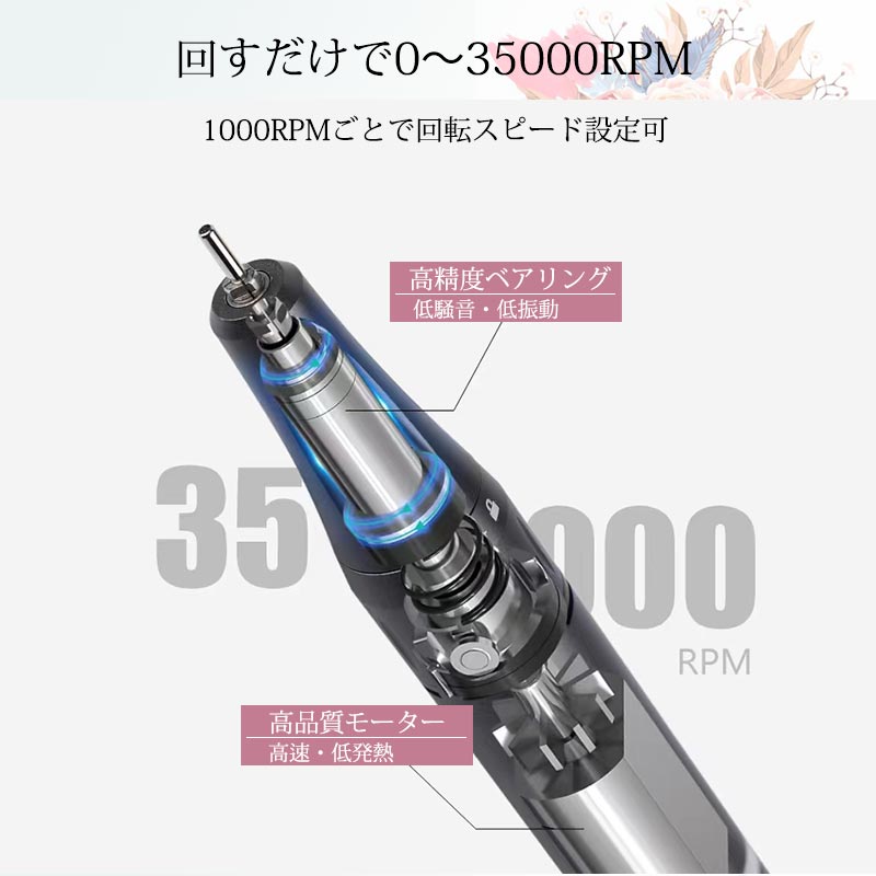 電動ネイルマシンキット ネイルケア 多機能 ネイルドリル 携帯用ネイルマシーン 35000rpm高速回転 液晶画面 正逆回転 スピード調節 腰掛可