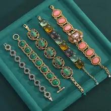 ヴィンテージかわいいカラフルなキャンディラウンド釉ブレスレット女性のためのチャームバレンタインデーのギフト高級ジュエリーゴールドカラーアクセサリー 2025